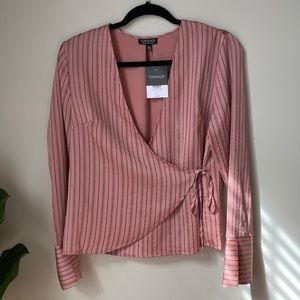 Striped Salmon Tie Front Blouse